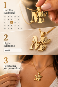 Colar Personalizado com Seu Nome + Inicial 🦋 | Folheado a Ouro ✨