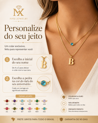 Colar Duplo Personalizado com sua Inicial e Pedra de Aniversário - Folheado a Ouro - Frete Grátis