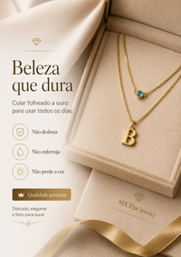 Colar Duplo Personalizado com sua Inicial e Pedra de Aniversário - Folheado a Ouro - Frete Grátis