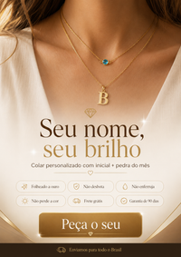 Colar Duplo Personalizado com sua Inicial e Pedra de Aniversário - Folheado a Ouro - Frete Grátis