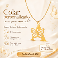 Colar Personalizado Minha Borboleta - Folheado a Ouro - Corte a Laser - Não perde a Cor - Envio Grátis