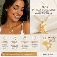 Colar Personalizado Minha Borboleta - Folheado a Ouro - Corte a Laser - Não perde a Cor - Envio Grátis