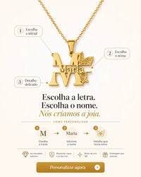 Colar Personalizado My Name Is - Aço Inoxidável - Folheado a Ouro - Corte a Laser - Frete Grátis