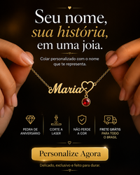 Colar Personalizado + Pedra de Aniversário - Folheado a Ouro - Corte a Laser - Não Escurece - Frete Grátis