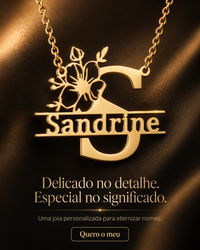 Colar Personalizado My Name Is - Flor - Folheado a Ouro - Corte a Laser - Não Desbota - Envio Grátis