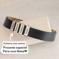 Pulseira Personalizada - Couro + Aço Inox - Gravação a laser - Oferta especial