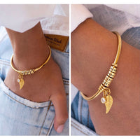 Pulseira Asas de Anjo Personalizável -  Minha Família - Gravação a Laser - Banhado a ouro