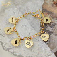 Pulseira Corações da Vida - Personalizável - Gravação a Laser - Aço Inoxidável | Oferta Especial Dia Das Mães!