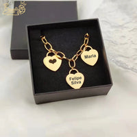 Pulseira Corações da Vida - Personalizável - Gravação a Laser - Aço Inoxidável | Oferta Especial Dia Das Mães!